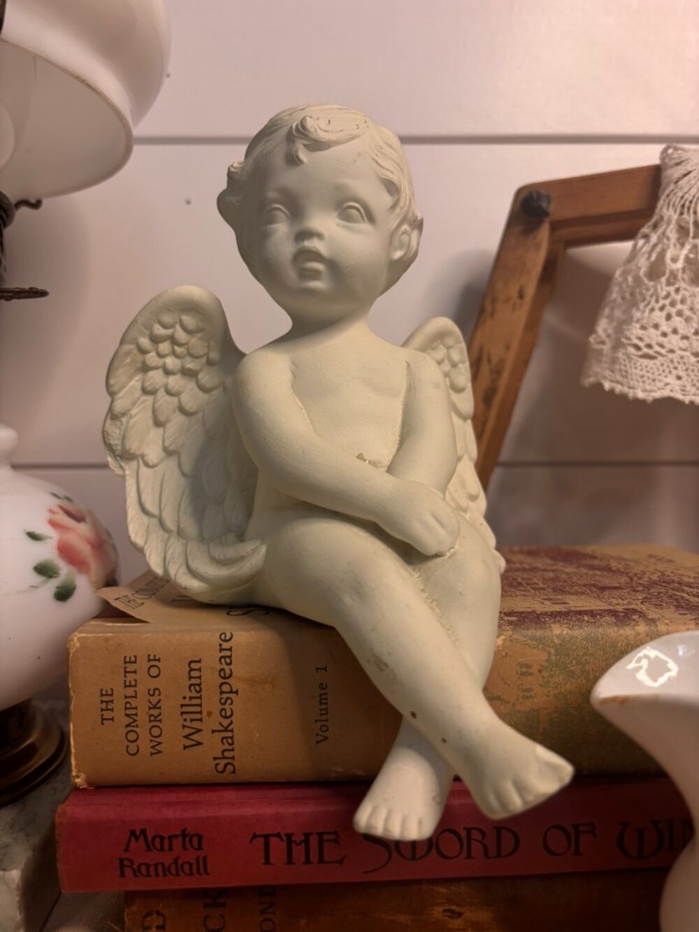 VTG Ceramic Cherub Memorial Piece Shelf Sitter Romantic Angelcore Decor